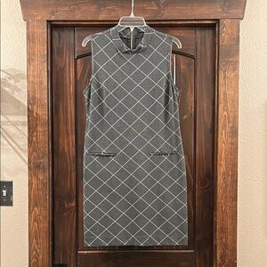 Sharagano Gray Sheath Dress Mock Neck Sleeveless